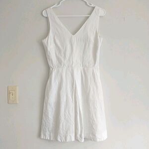 Gap Sheath Dress Women 4 White 100% Linen Double V Neck Sleeveless Lined*READ